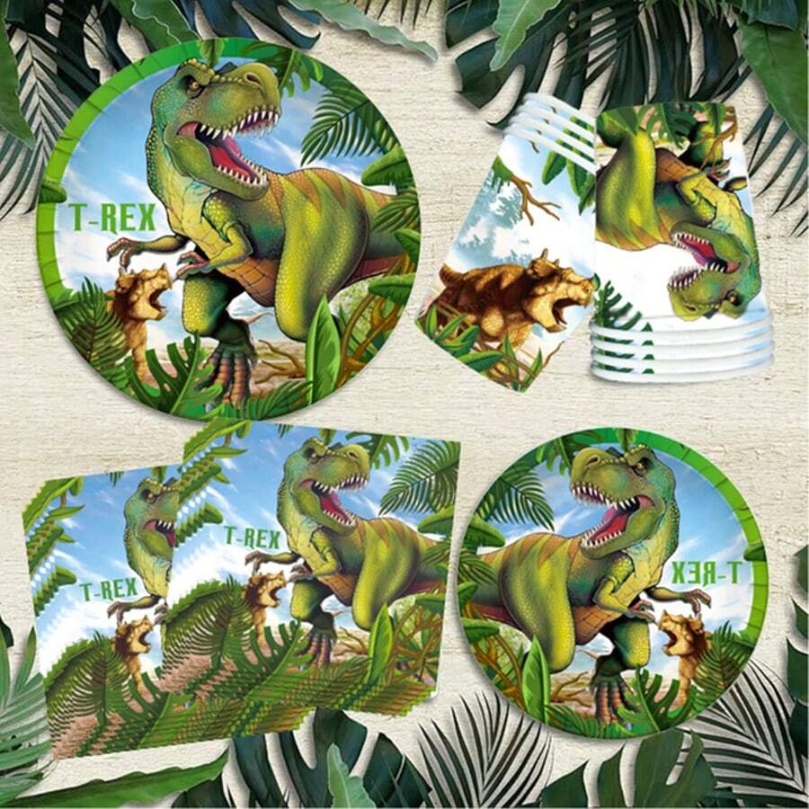 10/20/50pcs Disposable Dinosaur Themed Party Supplies, Suitable For 1st Birthday Party, T-Rex Themed Tableware Decor, Birthday & Picnic