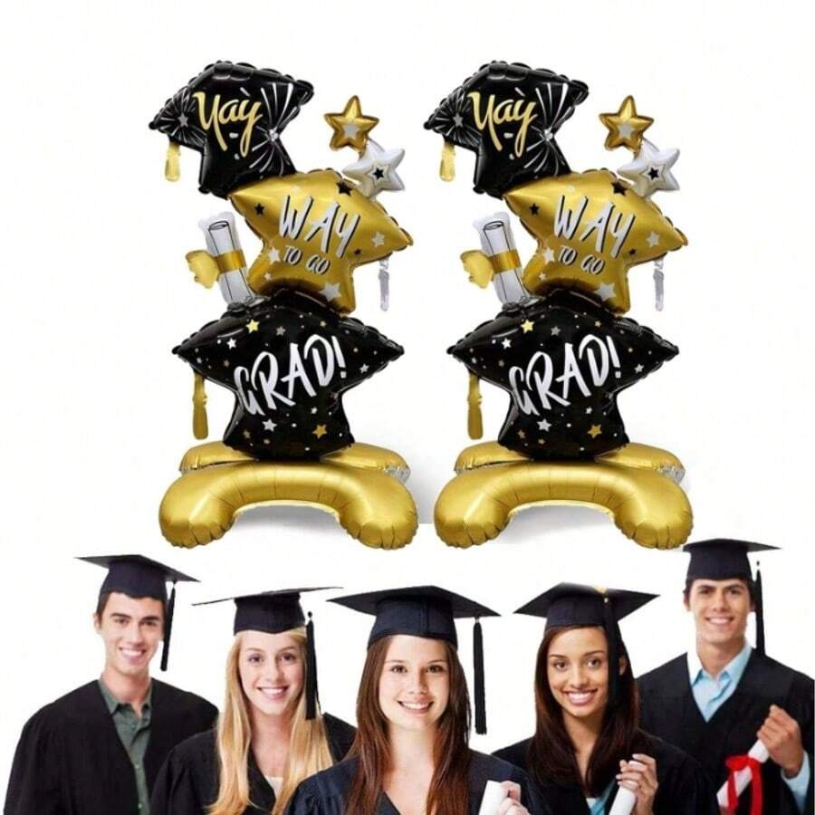 2025 Graduation Theme Aluminum Foil Balloon Set, Large Stand Base Graduation Cap, Owl Graduate, Diploma, Graduation Ceremony, Campus Graduation Party Decorative Floating Helium Balloons