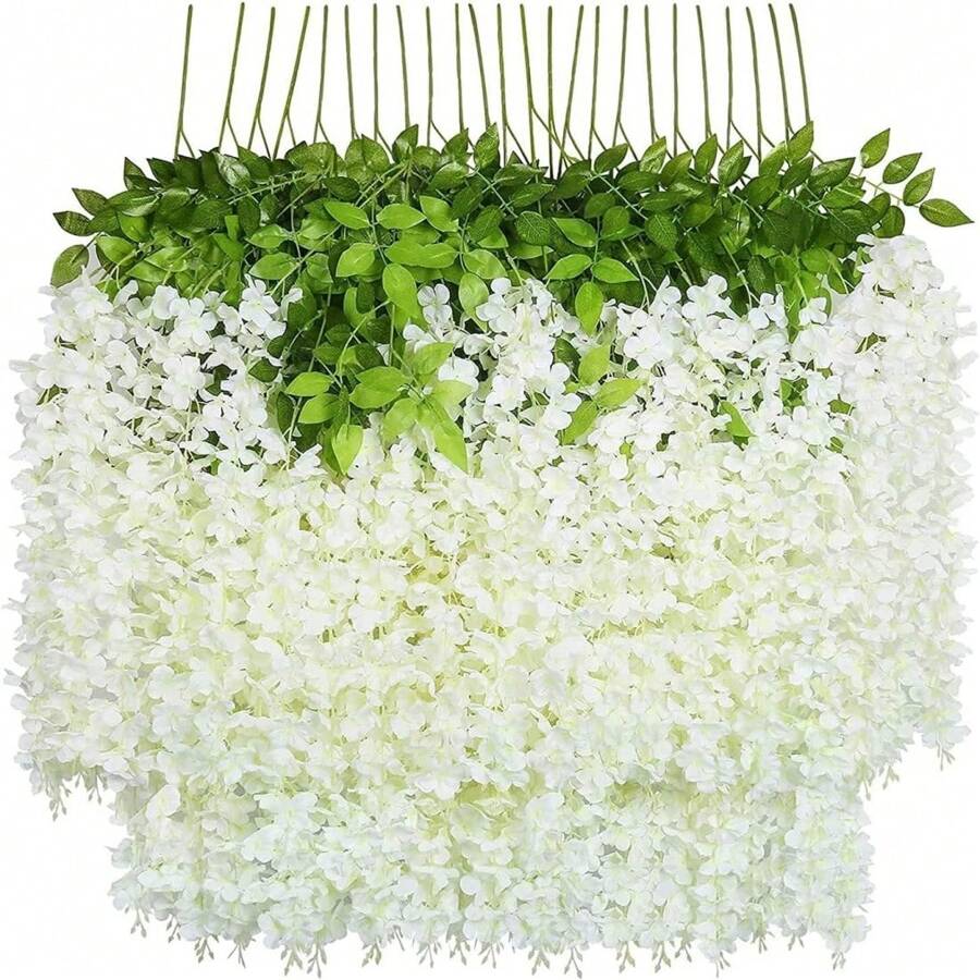 Paquetes de 12/24/36 Enredaderas artificiales de flores de glicinia colgantes de ratán y seda para decoración del hogar, fiestas, bodas, cumpleaños y graduaciones, de colores variados