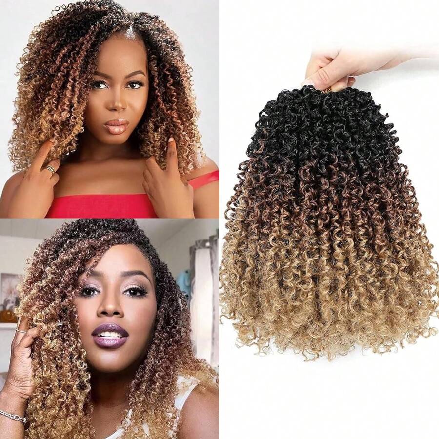 Trenzas de ganchillo Yanky de 8/10/12/14 pulgadas 1/4/9 paquetes (24 mechones/paquete) de color negro natural pre-torcidas, rizos esponjosos de primavera para el cabello, 1B/30/27