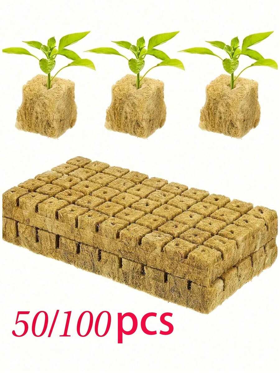 50/100pcs No Soil Cultivation Seedling Blocks, Grow Blocks,Hydroponics Rockwool Cubes With Holes,Gardening Plant Growing Blocks, Breathable Felt Plant Growing Plant Blocks, Garden Raise Supplies,Perfect For Rooting, Cuttings, Cloning Plants, Seed Germination,All Garden Enthusiasts