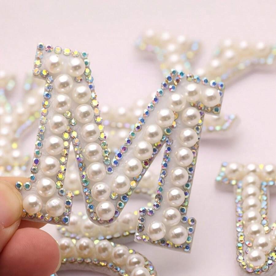 26pcs Colorful Crystal Rhinestone & Faux Pearl Letter Patches - Fashionable Accessories For Clothing & Bags - Suitable For DIY Fashion Enthusiasts - Great For Customizing Bags, Jackets And Shoes