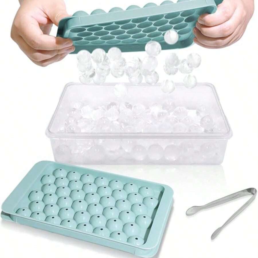 Premium Spherical Ice Cube Tray - 33 Grid Round Easy Release Round Ice Ball Maker With Lid For Refrigerator Or Freezer - Perfect For Refrigerated Whiskey, Cocktails, Tea, Coffee And Beverages - Space-Saving Design That Is Easy To Clean