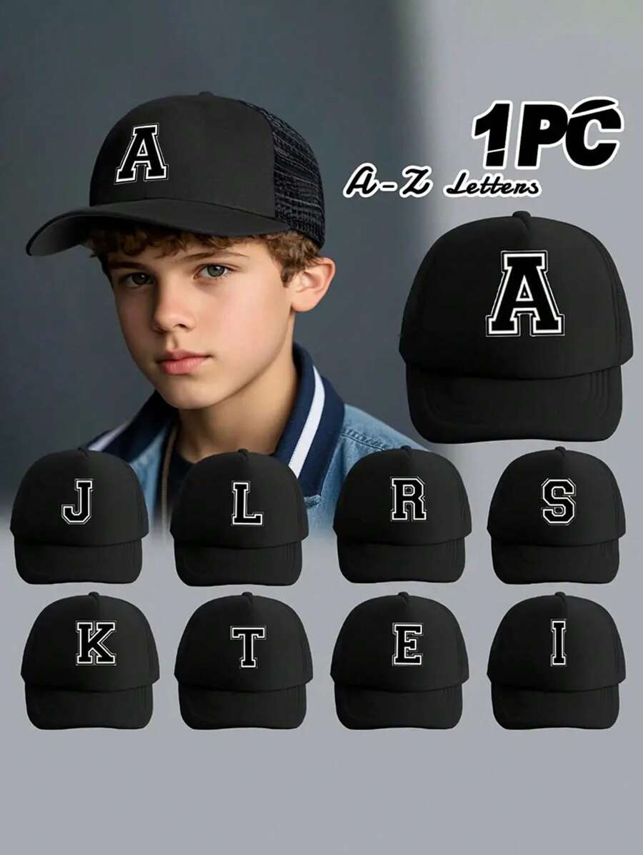 1pc Kid's 26-Letter Baseball Hat, Fashionable And Versatile Mesh Breathable Sun Hat, Suitable For Daily Outings In Spring And Summer, Suitable For Use As A Gift