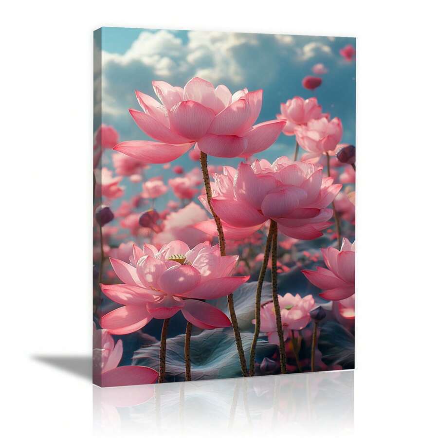 Décoration de cuisine moderne, affiche de carte du monde, champ de fleurs de lotus, belles fleurs modernes, impressions sur toile, peinture pour la maison, prête à accrocher, adaptée à la peinture décorative dans le salon et la chambre à coucher, (rose)