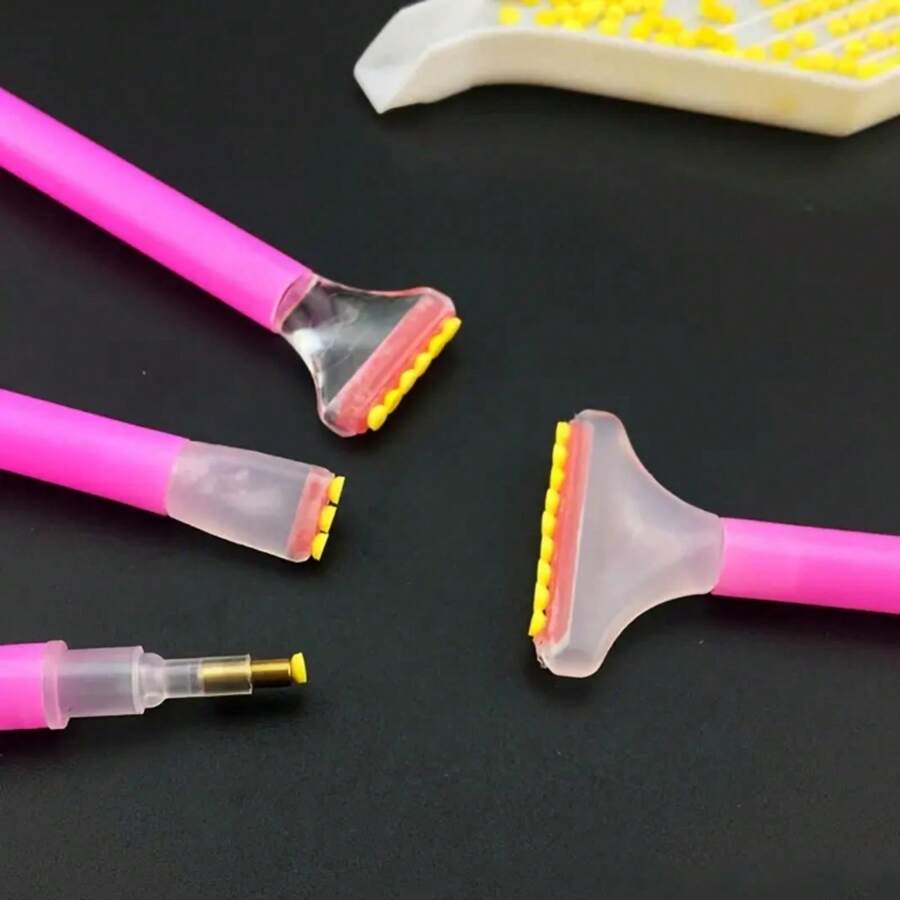 3 pièces/7 pièces Stylos peinture diamant DIY, Stylo correcteur à 3/6/9 têtes de perles, Stylo de collage rapide DIY, Stylo de prise de pierre, Stylo de peinture au diamant, Fournitures d'art