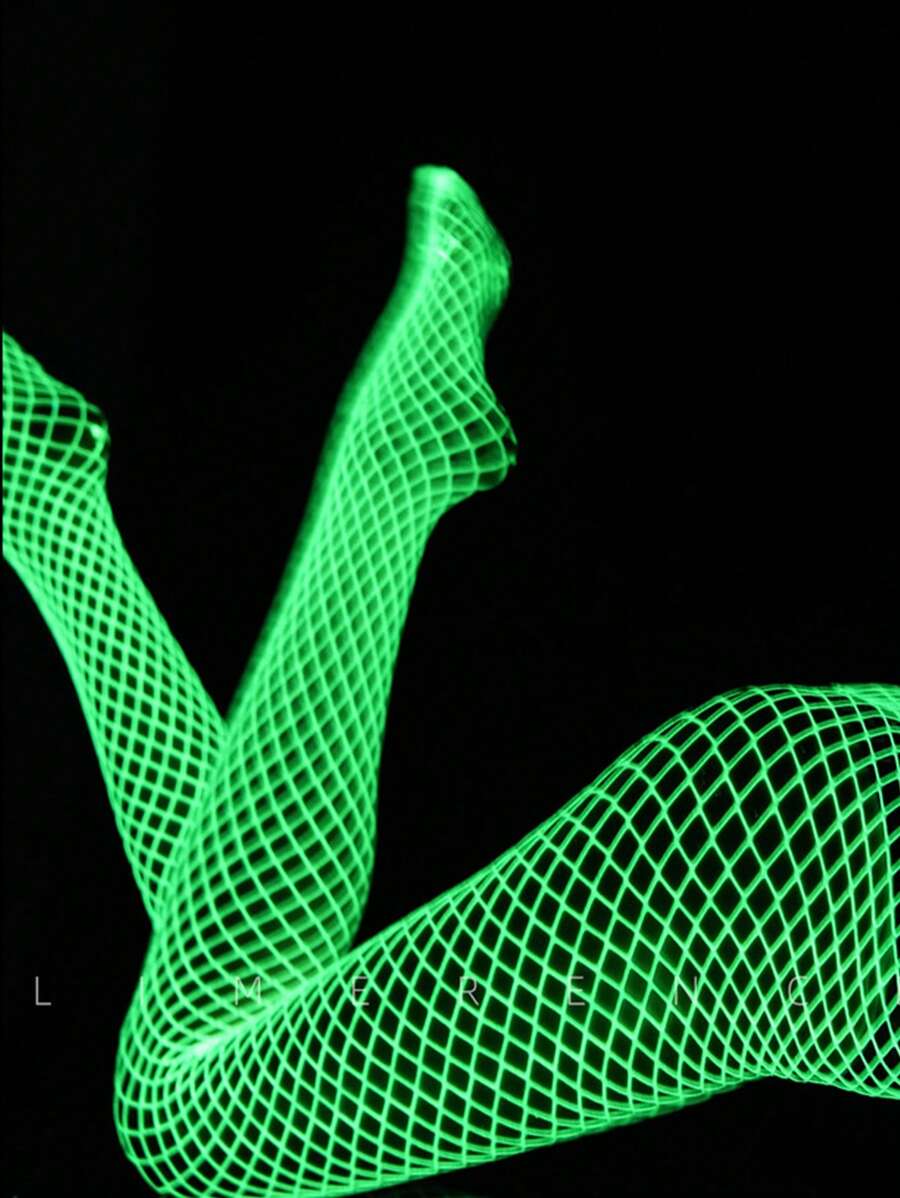 1 pieza Pantimedia de mujer luminosa de red, Medias que brillan en la oscuridad que requieren exposición a la luz