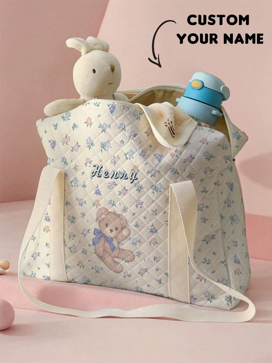 1pc Customized Name Graphic Travel Luggage Bag, Can Be Customized According To Your Unique Design, Suitable For Children And Teenagers, Featuring Girl Or Boy Names, Convenient For Traveling, Also Works Great As Diaper Storage Bag, Mommy Bag, Reusable Stroller Wet Wipes Organizer