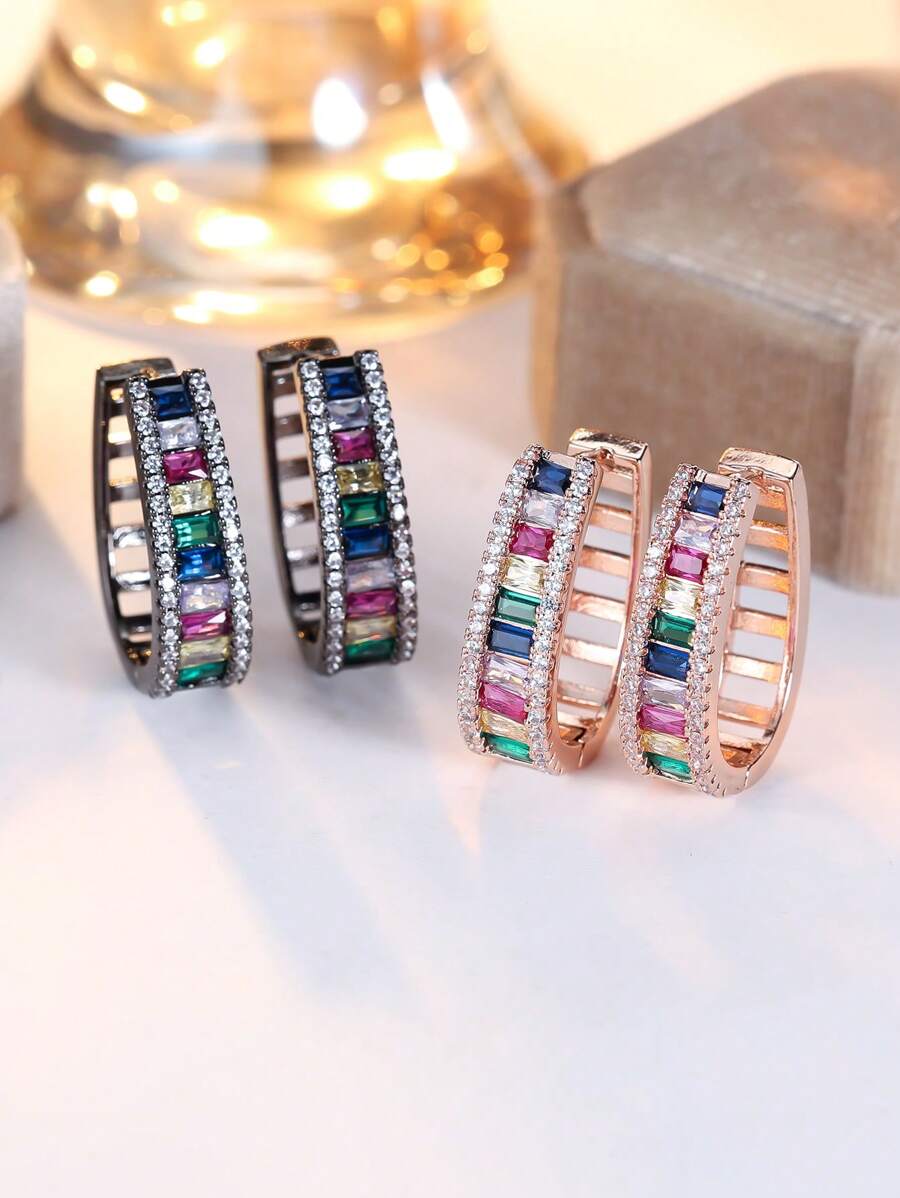 1 Paar stilvoller und zarter U-förmiger Ohrringe für Frauen mit buntem kubischen Zirkonia, perfekt als Geburtstagsgeschenk, Jahrestags-Geschenk, Verlobungsschmuck, aufeinander abgestimmt!