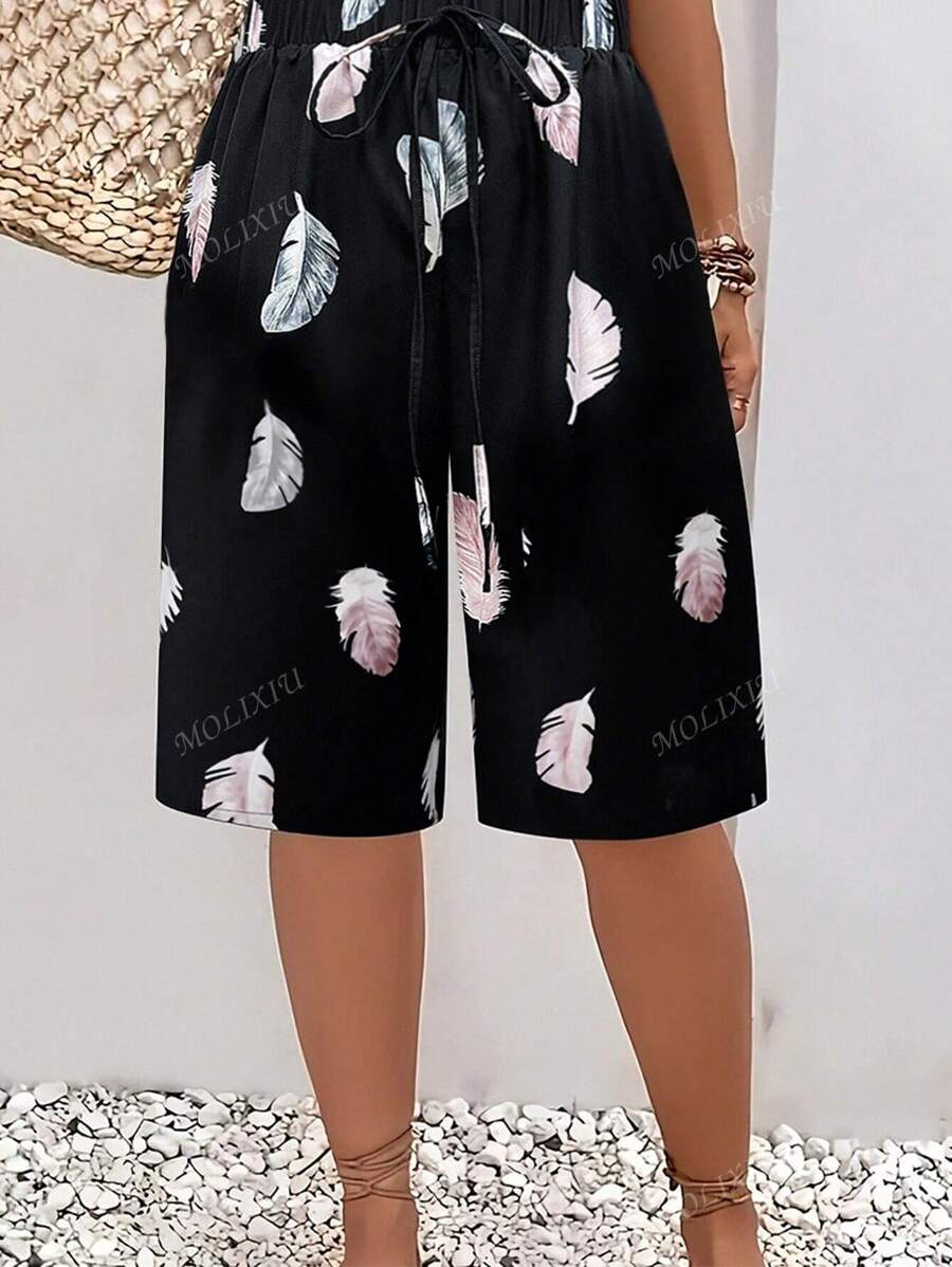 Women's Floral Print Elastic Drawstring Mid-Thigh Summer Shorts