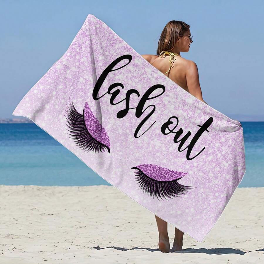 1 Pc Extra Large Beach Towel, Purple Feather Design, Essential Travel & Vacation Gift, Swimming Pool Towel, Camping & Beach Necessities For Adults Summer,Holiday