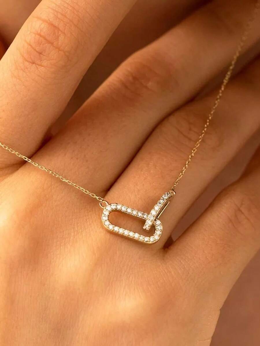 Fashionable 925 Sterling Silver Unique Elegant Zirconia Two Oval Crossed Pendant Necklaces For Women Daily Wear