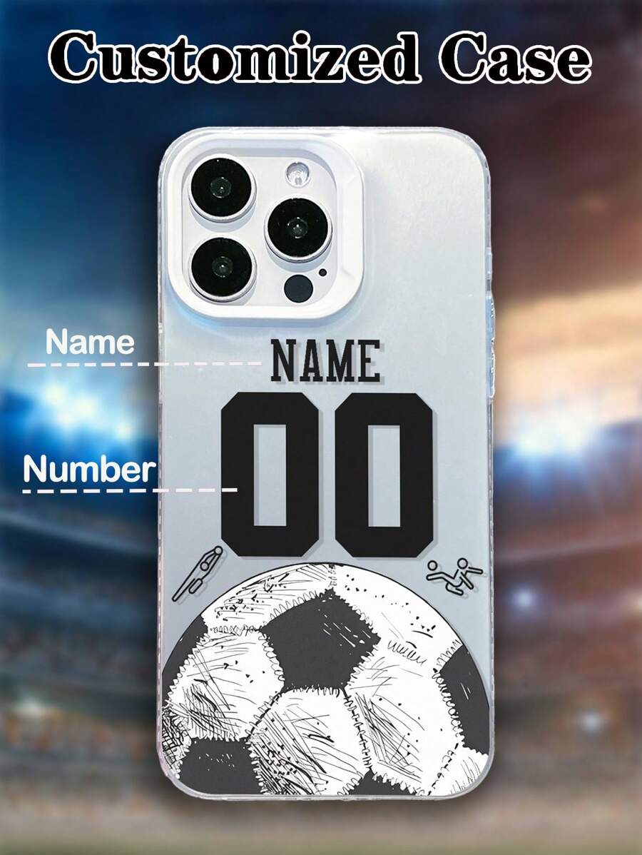1 aanpasbaar voetbalshirt met nummer en naam, bedrukt met halve voetbaldetails, IMD mat schokbestendig telefoonhoesje, compatibel met 16, 11, 13 Pro Max, 12, 15 Pro Max, zilver, transparant, stijlvol, kleurrijk, vintage, schattig, gecontracteerd, grappig, aangepast, gepersonaliseerd, uniek, ideaal cadeau voor hem, ideaal cadeau voor haar, vriend, vriendin, familie, vrienden, grootouders, stel, voor jubilea, voor verjaardagen