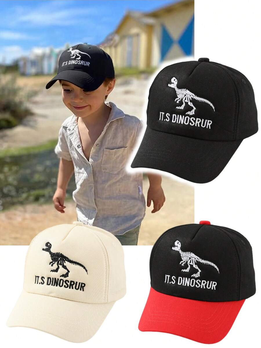 1 pièce Casquette de baseball pour tout-petits de 3 à 8 ans, chapeau de soleil pour bébé, design de broderie de dinosaure et de lettres, réglable, pour garçons et filles
