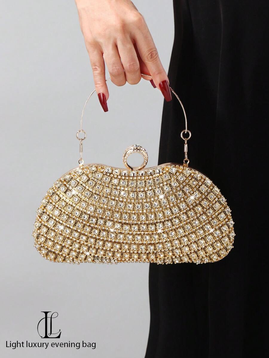 1pc Women Diamond Decor Clutch Bag, Fashion Handbag, Shoulder Bag, Luxury Custom Evening Bag, Suitable For Wedding, Party, Gathering, Banquet, Model, Birthday, Valentine's Day Gift