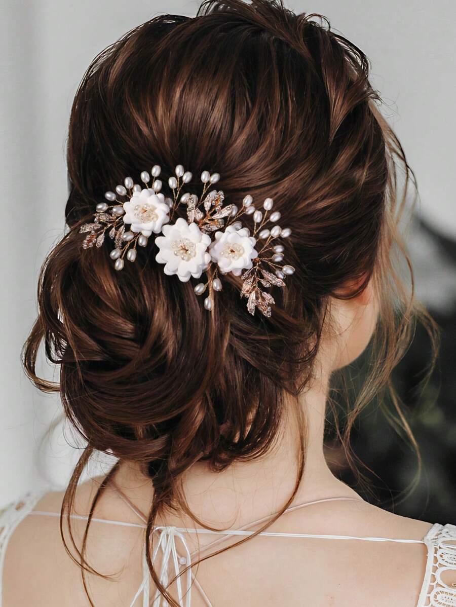1pc European & American Polymer Clay Flowers Decor Hair Comb, For Weddings & Parties