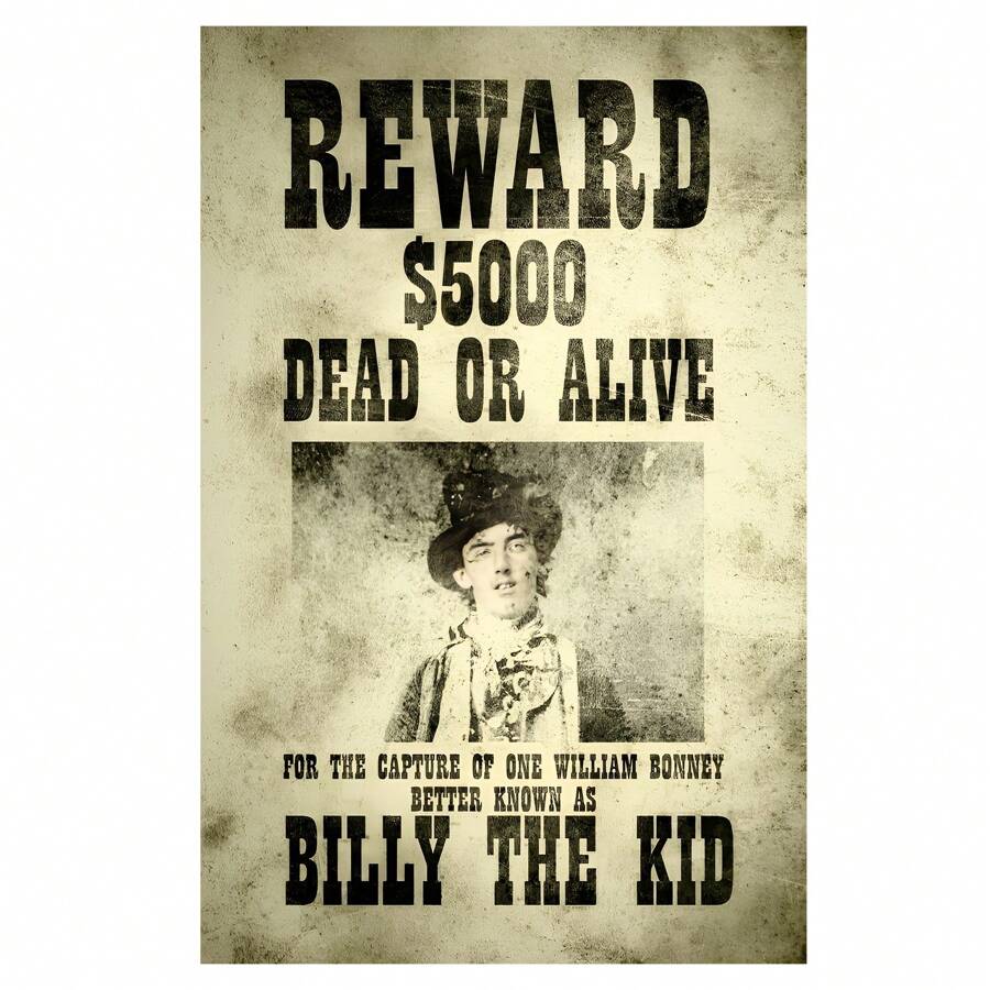 Billy Kid Wanted Poster,-1 Pc Wooden Framed Canvas Painting - Thickness 2.25cm/0.9inch,Valentine's Day Decorations At Home,Valentine's Day,New Year,Home Gift Decoration, Room Decoration Aesthetic, Wall Decoration Art, Perfect Gift, Autumn And Winter Wall Decoration, Living Room Decoration, Bedroom Decoration, Kitchen Decoration, Entry Decoration, Bathroom Decoration, Direct Wall Painting, High Quality Wall Painting Poster ,Easter Easter Decorations For Women