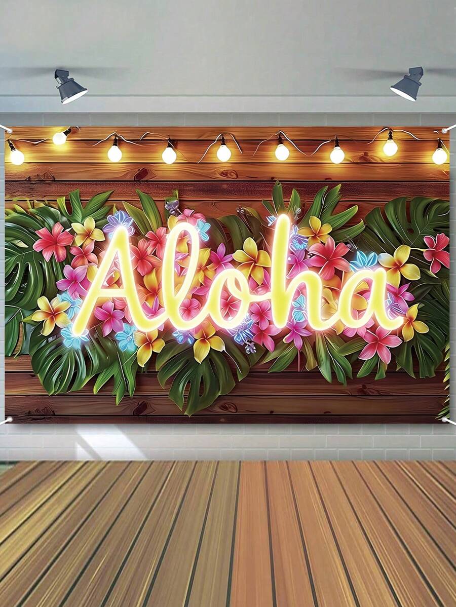 1Pc Hawaiiaanse Aloha Achtergrond, Tropische Achtergronddoek, 150*100cm Achtergronddoek, Hawaii Achtergronddecoratie, Aloha Feestdecoratie, Hawaii Tropische Feestdecoratie, Tropische Themafeestbenodigdheden, Verjaardagsfeestbenodigdheden, Tropische Fotografie Achtergronddecoratie, Bruiloftbenodigdheden, Babyshowerbenodigdheden, Bruidsdouchedecoratie, Vakantiefeestbenodigdheden, Binnen- en Buitengebruik, Zomerdecoratie