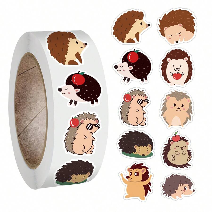 Rollo de 500 pegatinas lindas de erizo | Pegatinas estéticas de vinilo para scrapbooking, diarios, portátiles, parachoques, monopatines, botellas de agua, computadoras, teléfonos, dibujos animados, cascos, automóviles