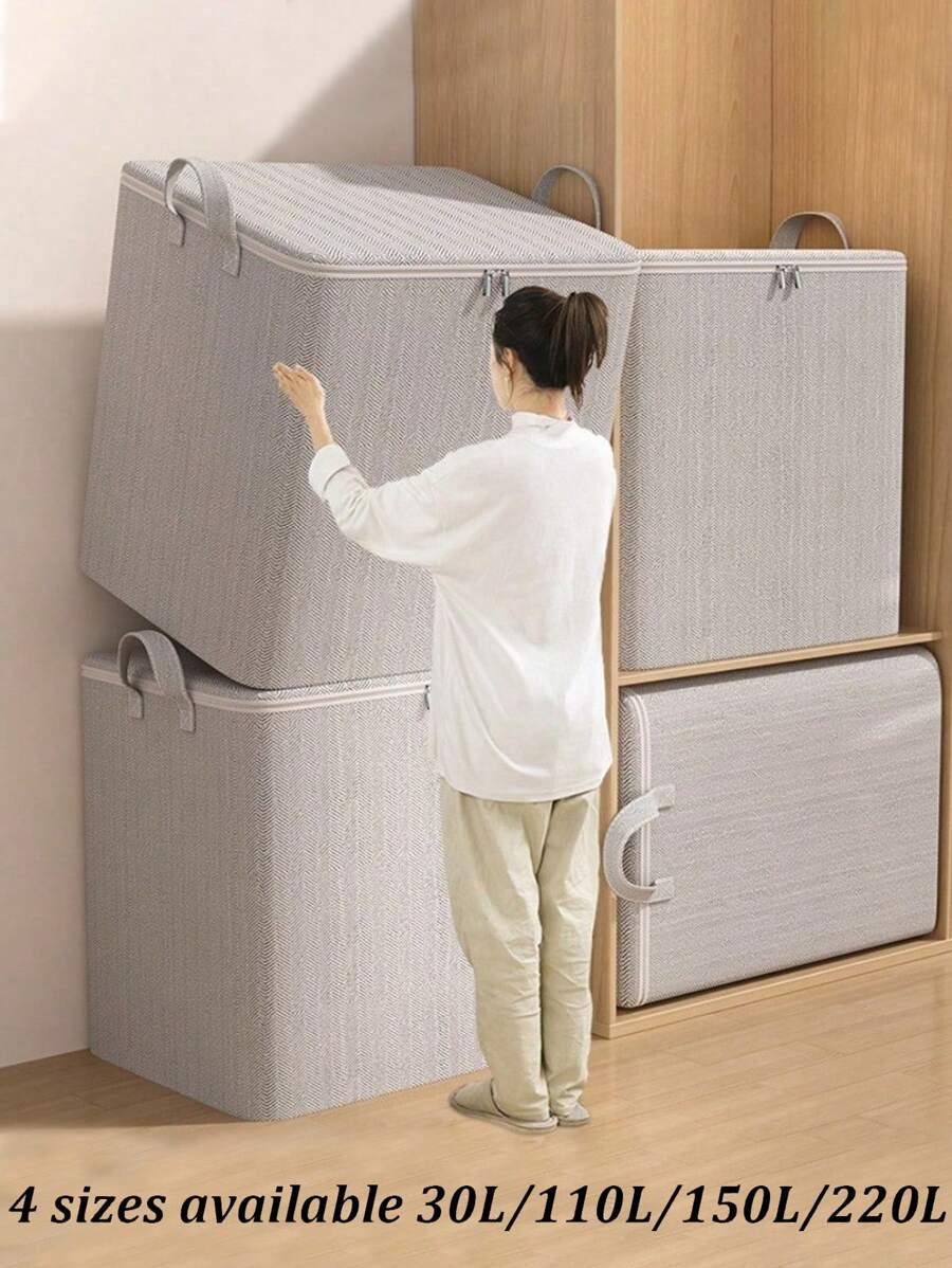 Grandes sacos de armazenamento, caixas de armazenamento de roupas, organizadores de armários dobráveis, recipientes de armazenamento com alça reforçada para roupas, cobertores, edredons, lençóis, travesseiros e brinquedos (cinza), caixas de armazenamento com tampas, caixas de mudança, organizador de sapatos