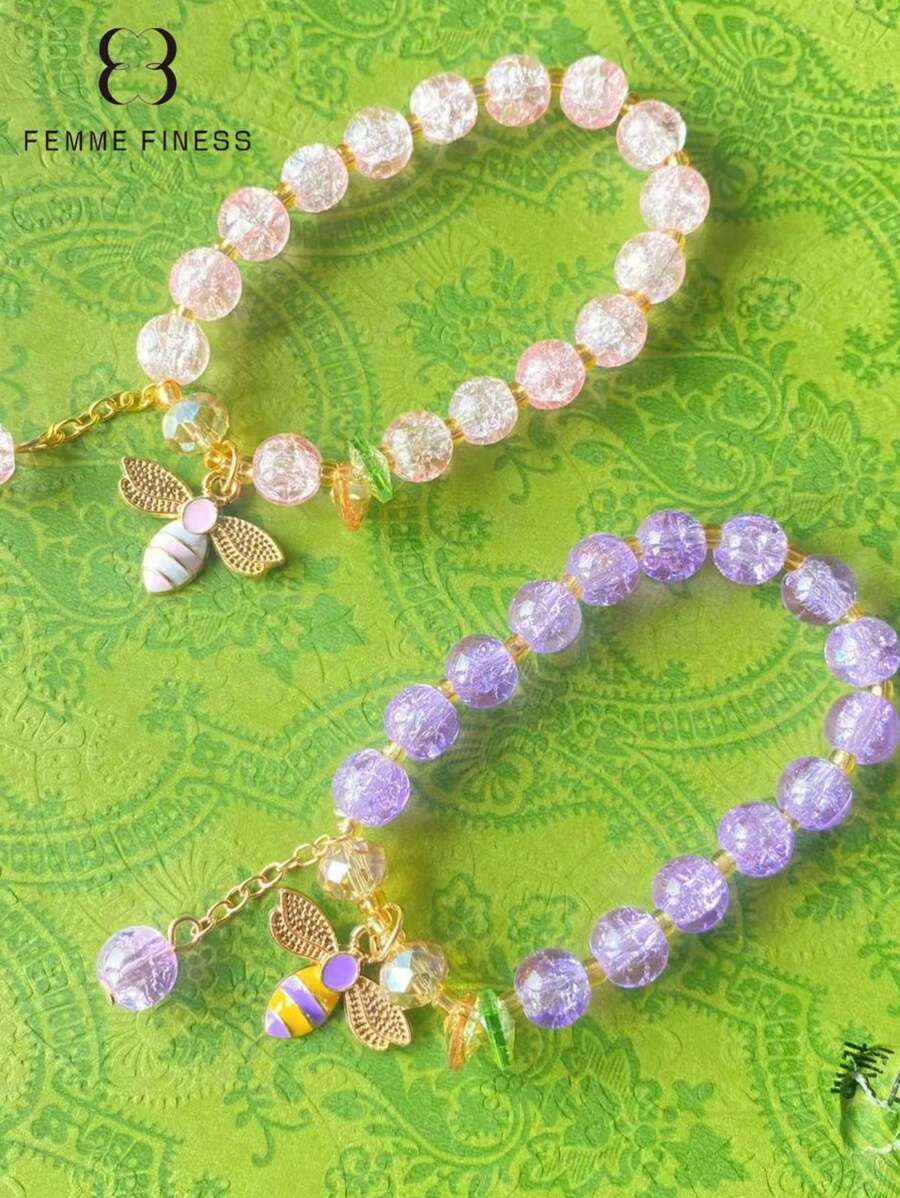 1 pieza Pulsera para niña marca Finess color rosa, pulsera hecha a mano con cuentas con diseños lindos de animales, océano y estrellas, adecuado para niños de 3 a 6 años, regalo de joyería de juguete colorida