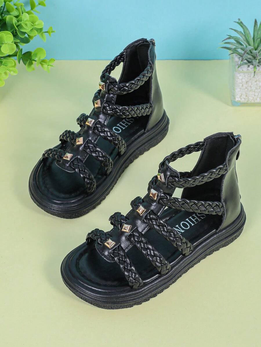 1 par de sandalias de diseño simple y de moda de unicolor para niñas, adecuadas para primavera y verano