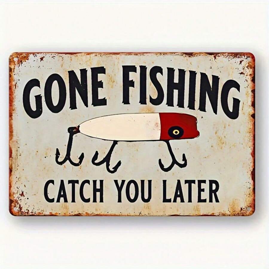 Metal Fishing Sign - Rustic Iron Wall Art Suitable For Fishermen, Cottages And Boats Decor, Fishing Enthusiasts Gifts, Humorous Vintage Posters - Perfect Gift For Fishing Lovers And Home Decor Enthusiasts - Fathers Day, Christmas, Birthday (Hole Style Random)