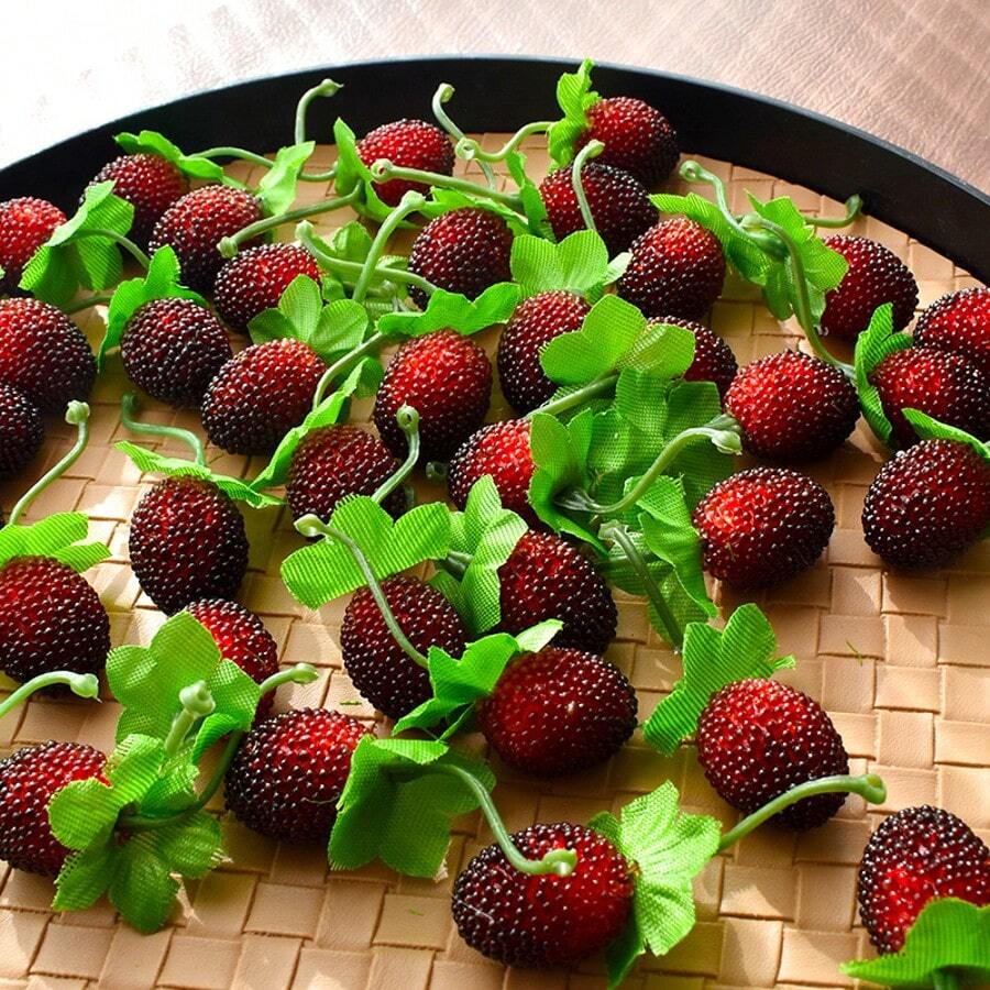 30 piezas de fresas de plástico artificiales de color rojo cereza con cuentas de vidrio y espuma realistas para decoración de hogar, cocina, fiesta y utilería de fotografía