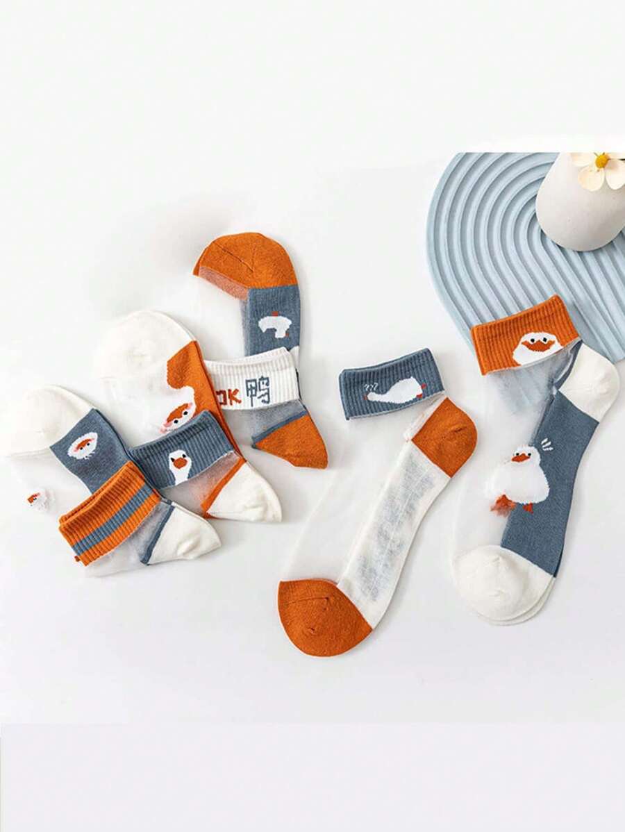 5 paar dames cartoon kristal zijden korte onzichtbare boot sokken, zomer stijl ademend antislip anti-haken