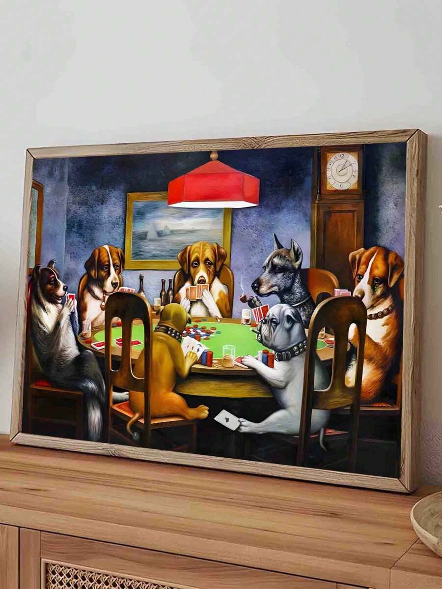 1pc Unframed Large Canvas Poster - Vibrant Dogs Playing Poker Artwork, Funny Animals Art Oil Painting Poster, Bedroom Wall Art, Living Room Wall Decor, Dining Room Wall Decoration, Kitchen Decorative, Study Room, Corridor, Dormitory Decoration, Ideal Gift For Friends, Wall Arts, Wall Decoration, Home Decoration, Room Decoration Canvas Painting ,Posters,Frameless Gifts Birthday Graduation
