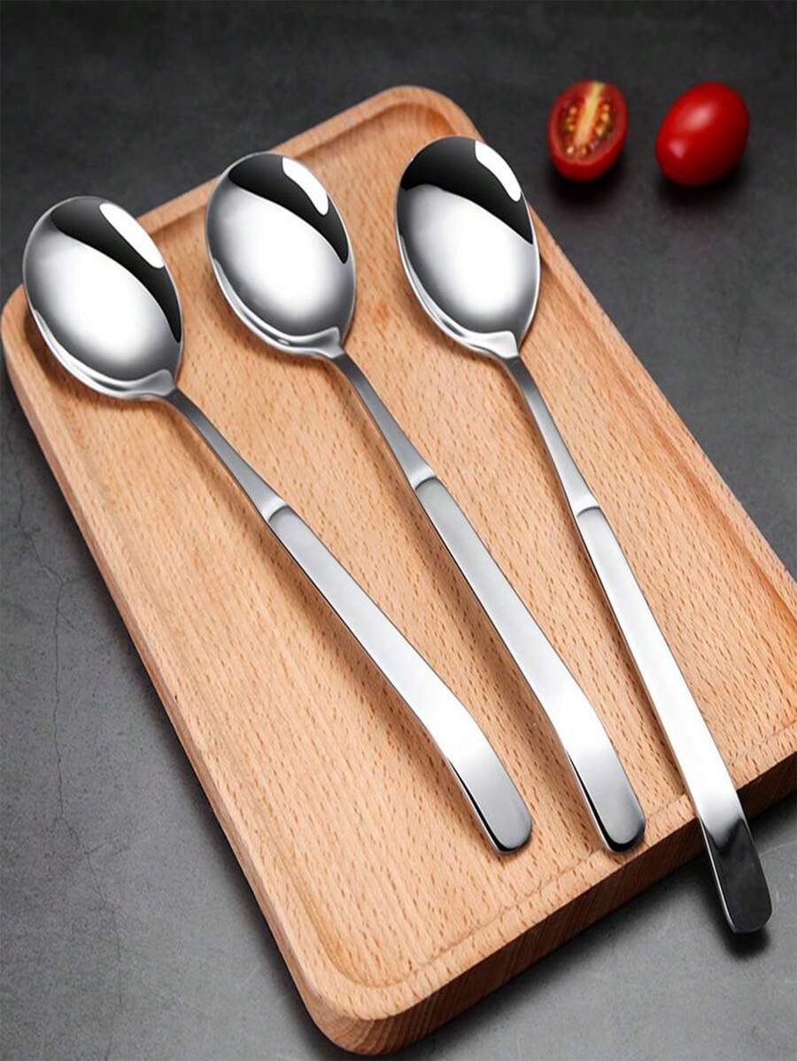 3 Pcs/Set Stainless Steel Spoon Long Handle Household Communal Spoon Creative Thickening Large Rice Spoon