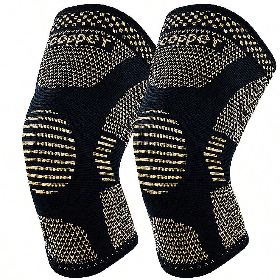2 piezas de mangas de rodilla de fibra de cobre para hombre y mujer, negro, tallas S/M/L/XL/2XL, accesorios de gimnasio rodillera deportiva de fitness con protección de iones de cobre