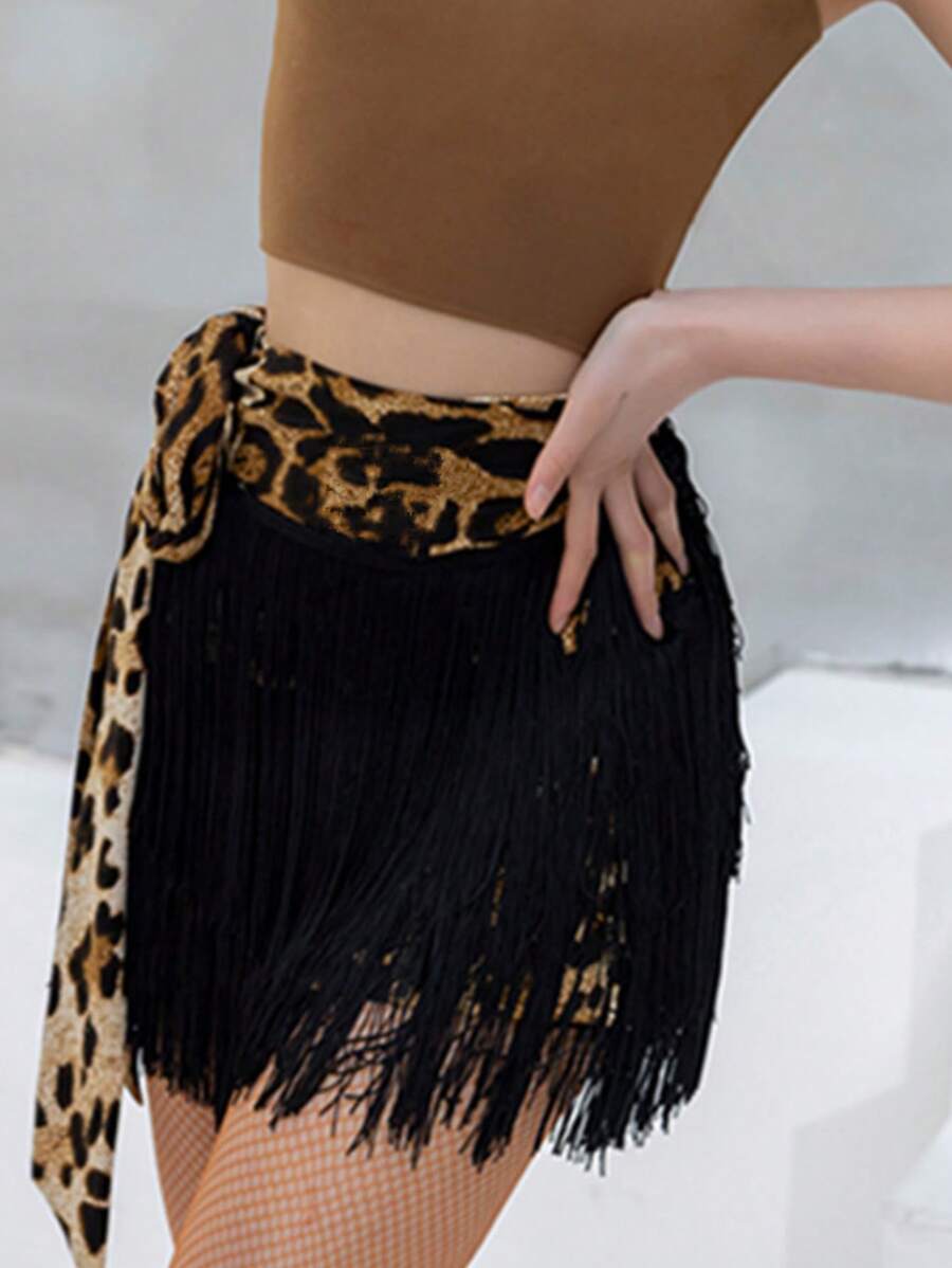 1 pièce Jupe hanches à franges de danse latine, chaîne de taille, jupe de danse sexy pour femmes avec cordon de serrage et franges