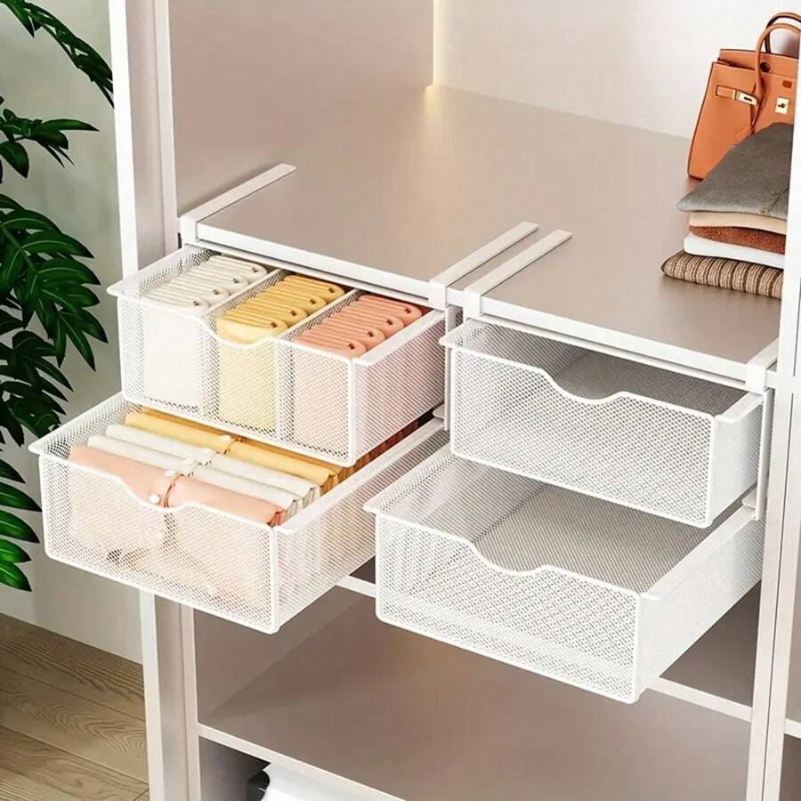 Caja organizadora de cajón de metal de una sola capa, estante de pared de hierro para almacenamiento de ropa y calcetines, sistema de almacenamiento cerrado independiente sin electricidad, regalo para mujeres y niñas