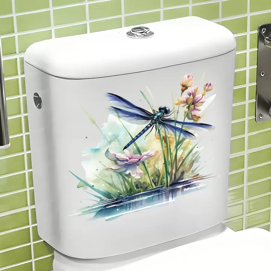 1pc Dragonfly Pattern Toilet Seat Sticker, Home Decor Bathroom Sticker, Bathroom Decor Tool, Wall Decal, Elegant Style
