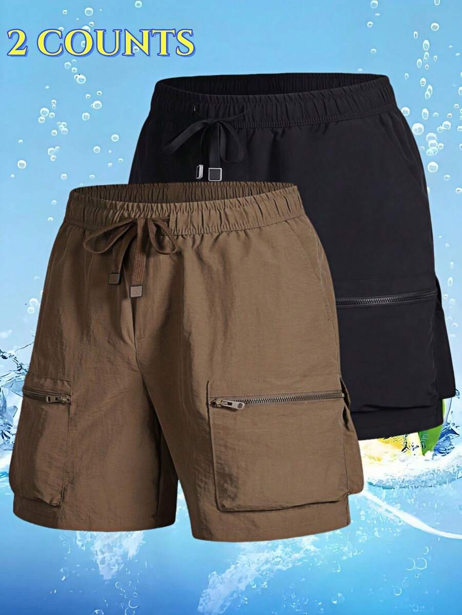 2pcs Men's Cargo Shorts, Summer Sports Multi-Pocket Pants, Outdoor Casual Breathable Cool Gym Running Shorts
