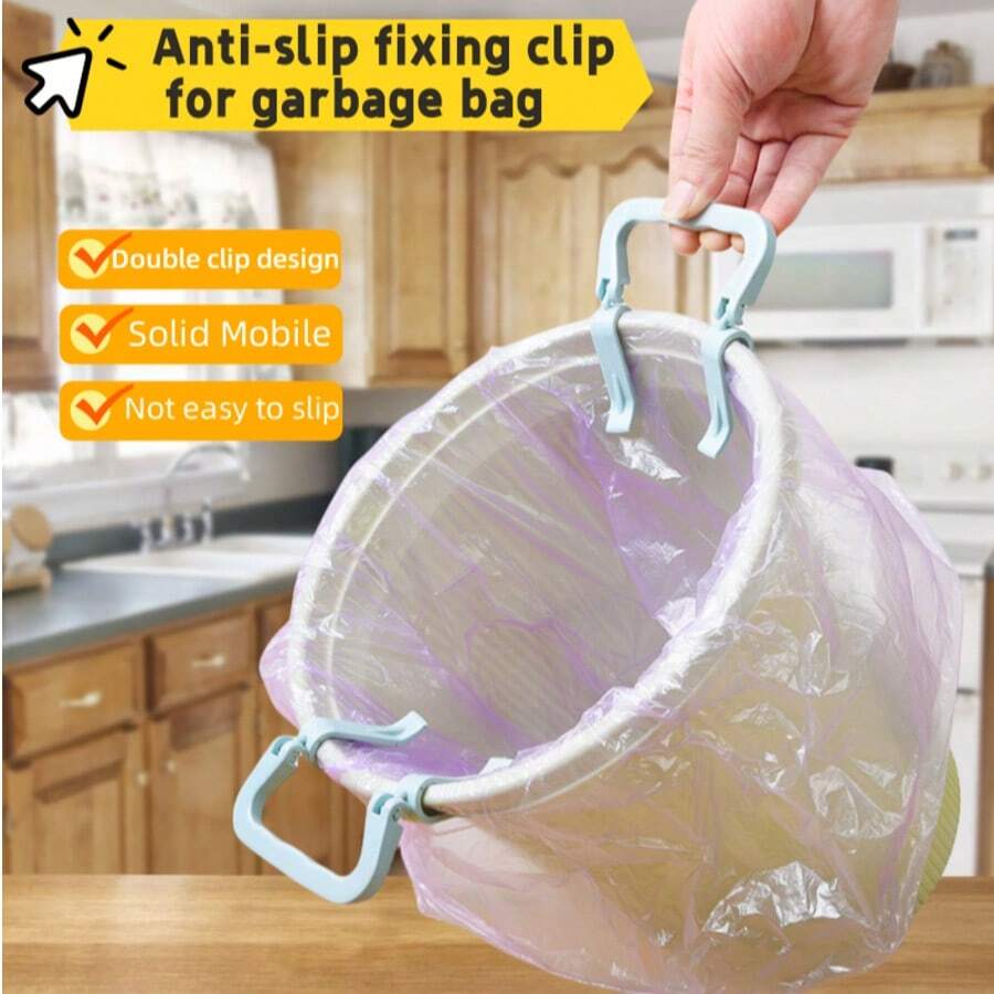 4PCS Creative Hand Trash Bag Clips, Double Clips Design Won't Slip, Stable Moving Without Dirtying Hands, Hoop-Pressing Ring Bucket Edge Anti-Slip Clips, Suitable For Kitchen, Bedroom, Bathroom, Office Trash Cans