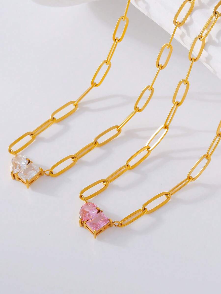 1 pieza Collar con colgante de clip de papel enchapado en oro de 18K con circonita cúbica, regalo perfecto para mujeres de moda