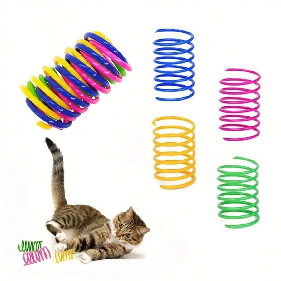 12pcs/20pcs/40pcs Random Color Plastic Cat Lover And Cat Mom Love Spring Toy, Interactive Cat/Dog Lover Gift And Dog/Cat Mom Love Pet Kitten Chase Toy