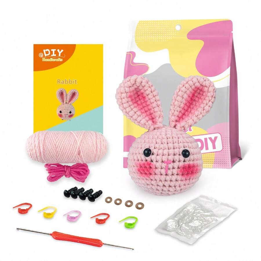 Kit de crochet Jeslon pour débutants, kits d'animaux au crochet, kit de crochet amigurumi pour les débutants, apprenez à crocheter avec des tutoriels vidéo étape par étape, kit de crochet pour débutants pour adultes - petit lapin