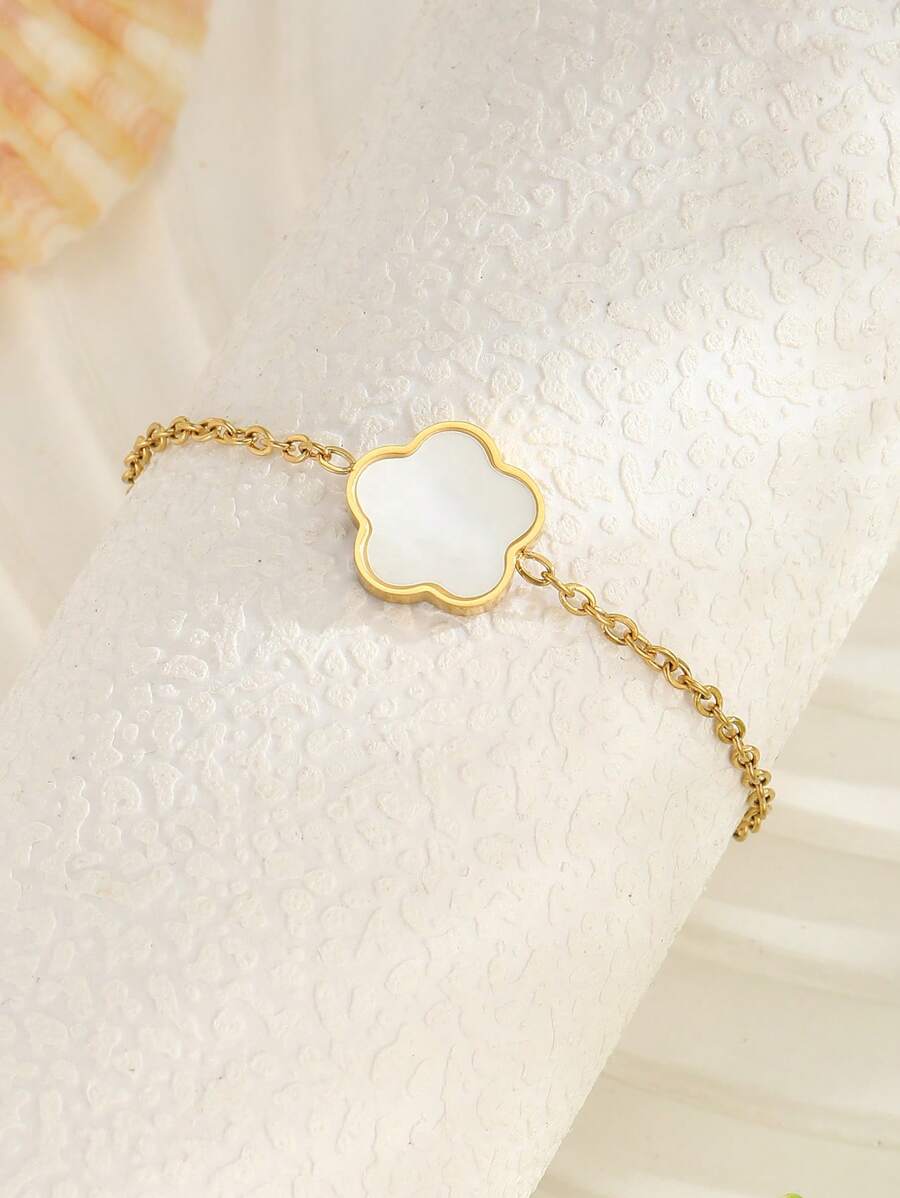 1pc Simple Popular Five-Leaf Flower Shaped Shell Bracelet For Girls Delicate Party Jewelry For Friends Birthday Gift