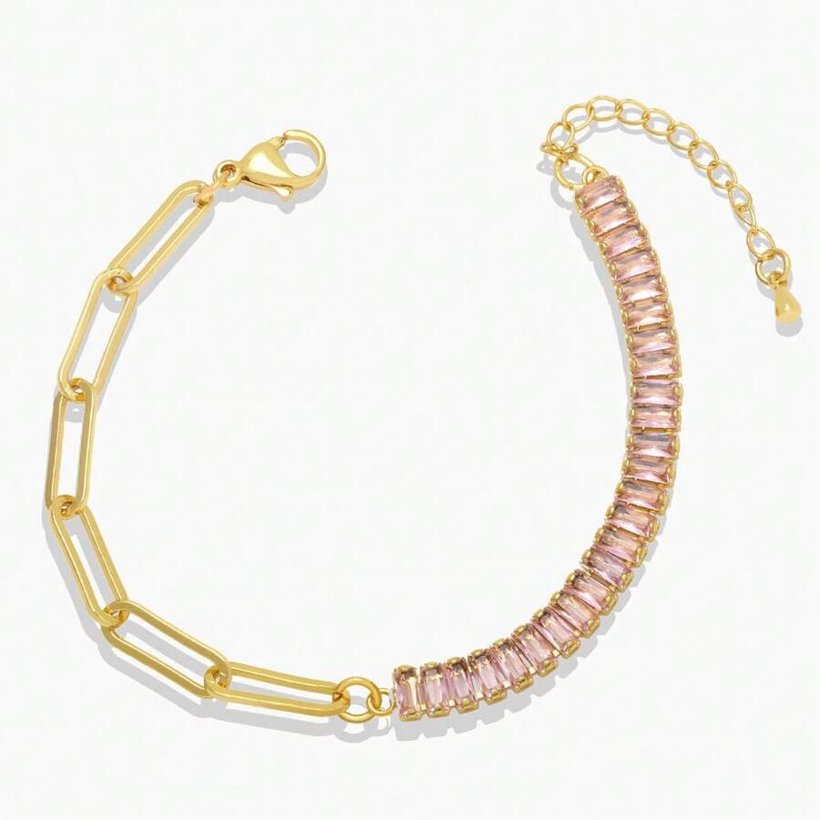 1 pieza Collar de perlas con enchapado de oro de 18K y pulsera con circonita de acero inoxidable, adecuado para fiesta, cita, uso en la oficina
