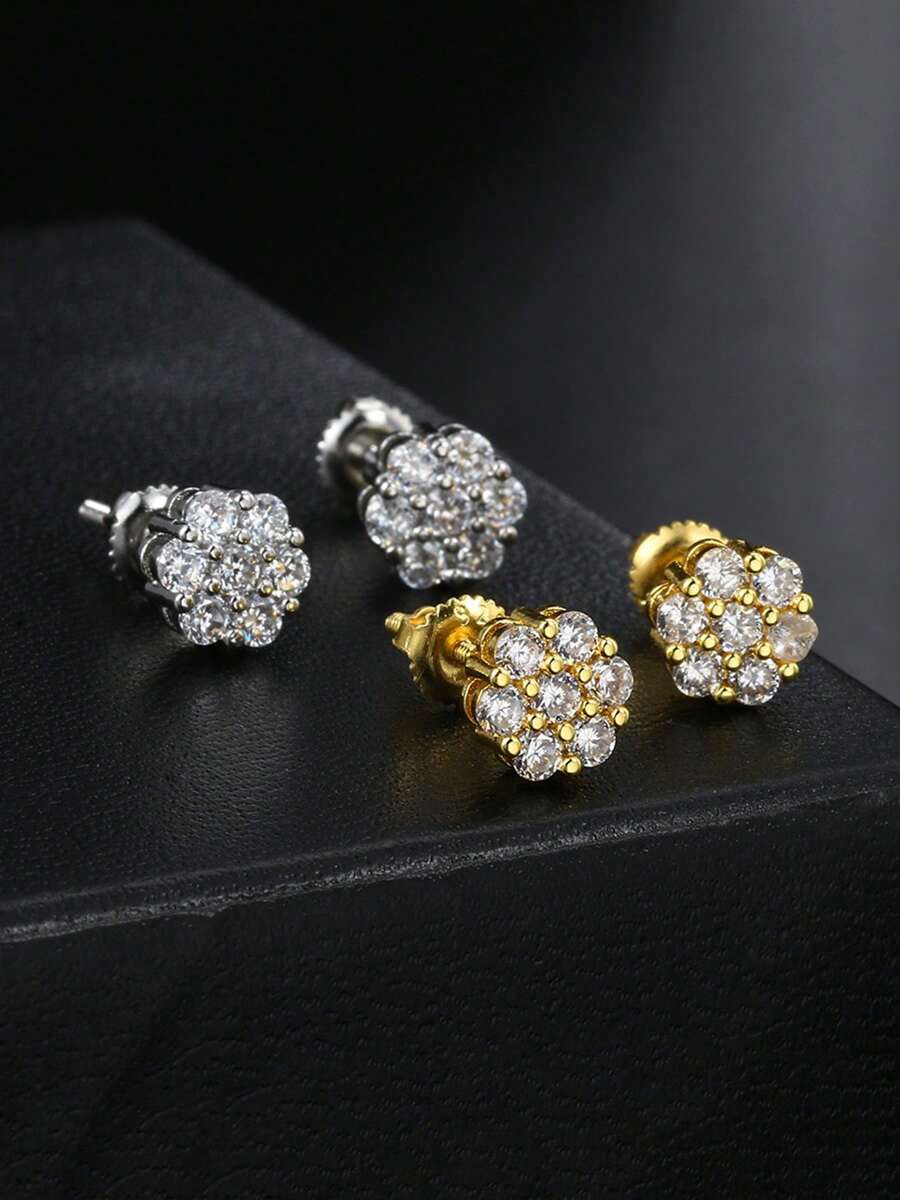 Illusory 1 Paar Blumen Spirale Kupfer Strass Ohrstecker, Hip-Hop Straßen Stil Ohrringe