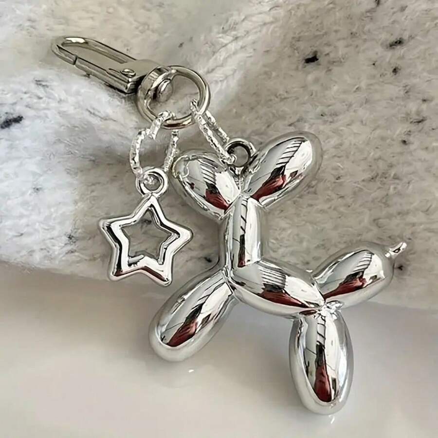 1pc Charming Silver Balloon Dog Keychain - Perfect Gift For Pet Lovers - Car Key Chain - Stainless Steel Material - 8cm/3.15 Inch