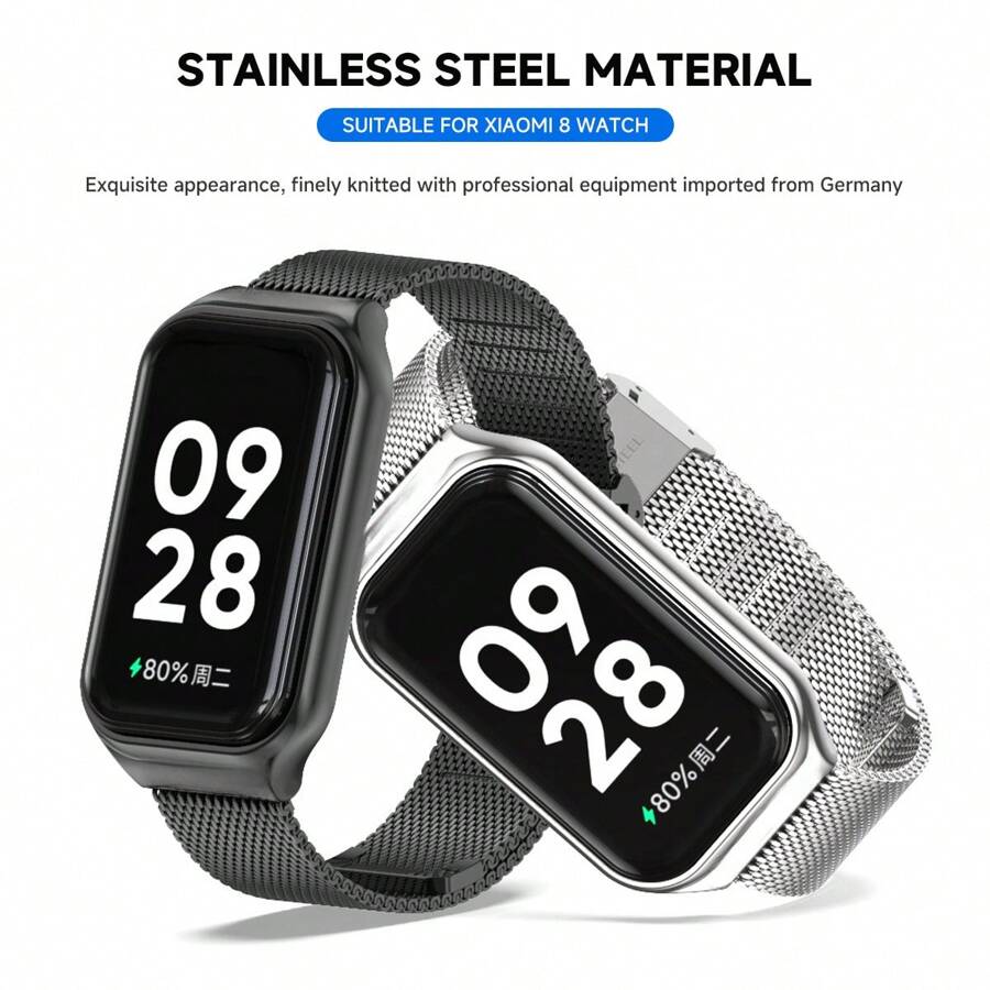 1 pièce Bracelet en acier inoxydable compatible avec Xiaomi Mi Band 8 Active, Bracelet compatible avec Xiaomi Smart Band 8 Active, Bracelet de montre en métal compatible avec Redmi Band 2
