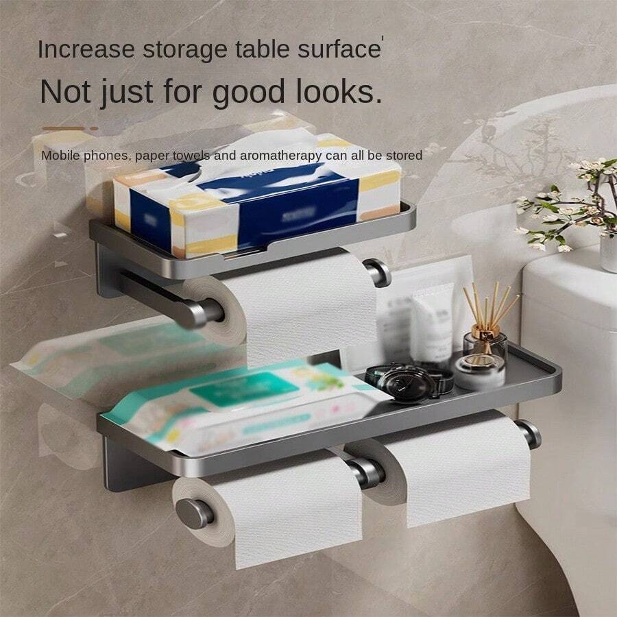 Distributeur de boîte à mouchoirs pour salle de bain, support de papier hygiénique monté au mur sans perçage, range-tout