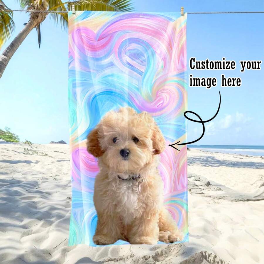 Personalized Pet Photo Beach Towel, Oversized Custom Cat Monogram Pool Towel, Dog Beach Towel For Kids, Vacation Gift, Picnic Towel