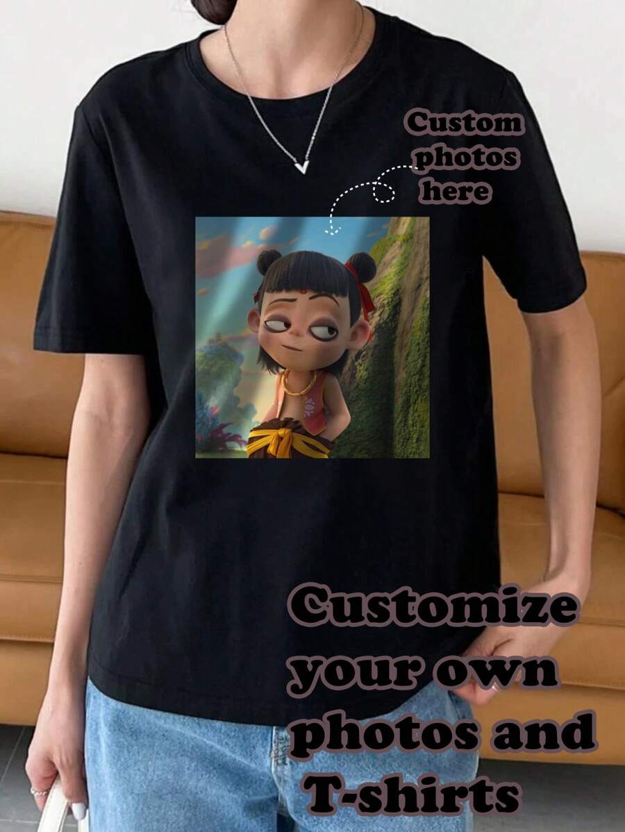 Customized Women's T-Shirt, Add Your Own Text/Picture (Badge Pattern/Company Logo/Family Photo/Selfie)