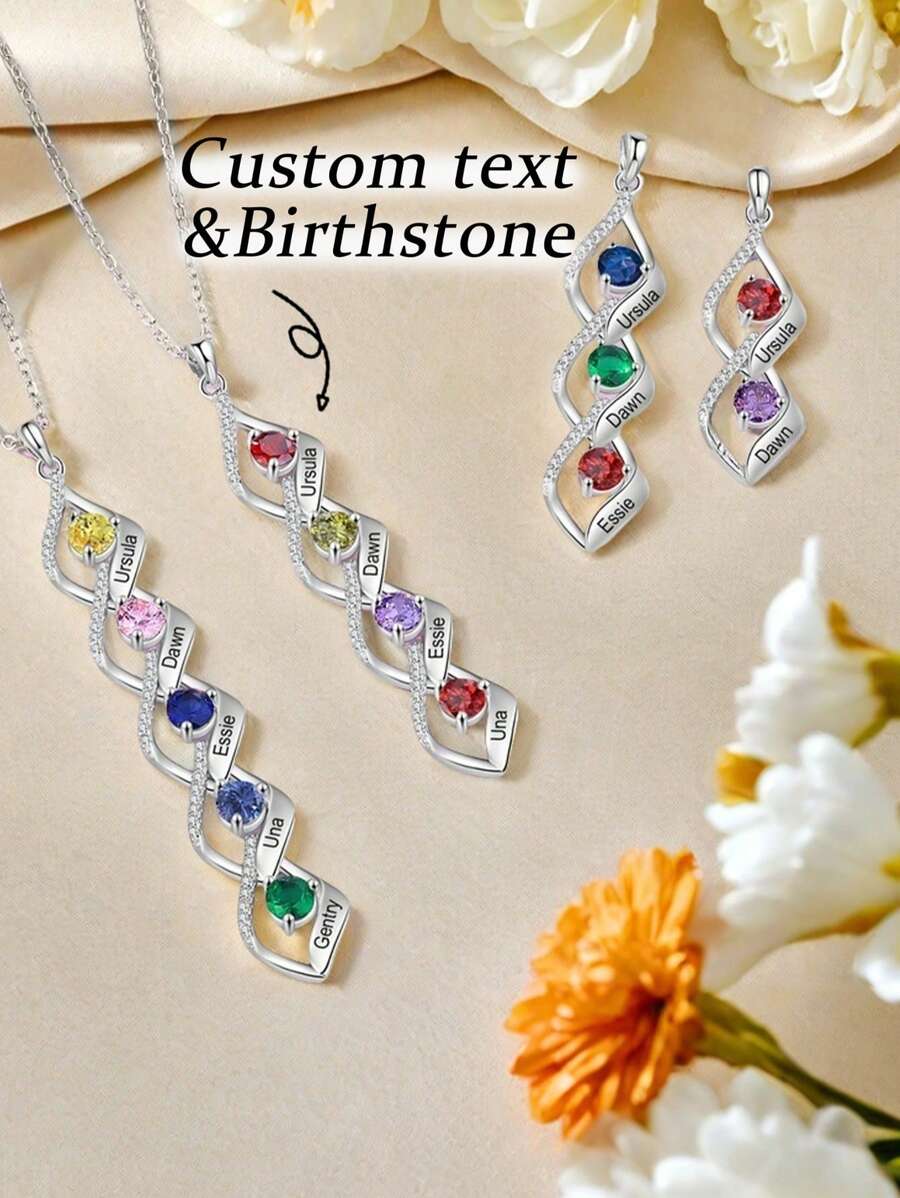 Bijoux personnalisés, Collier gemme en forme de cœur, Bijoux et nom personnalisés, Sélectionnez la couleur des gemmes pour anniversaires, anniversaires et la Saint-Valentin des femmes