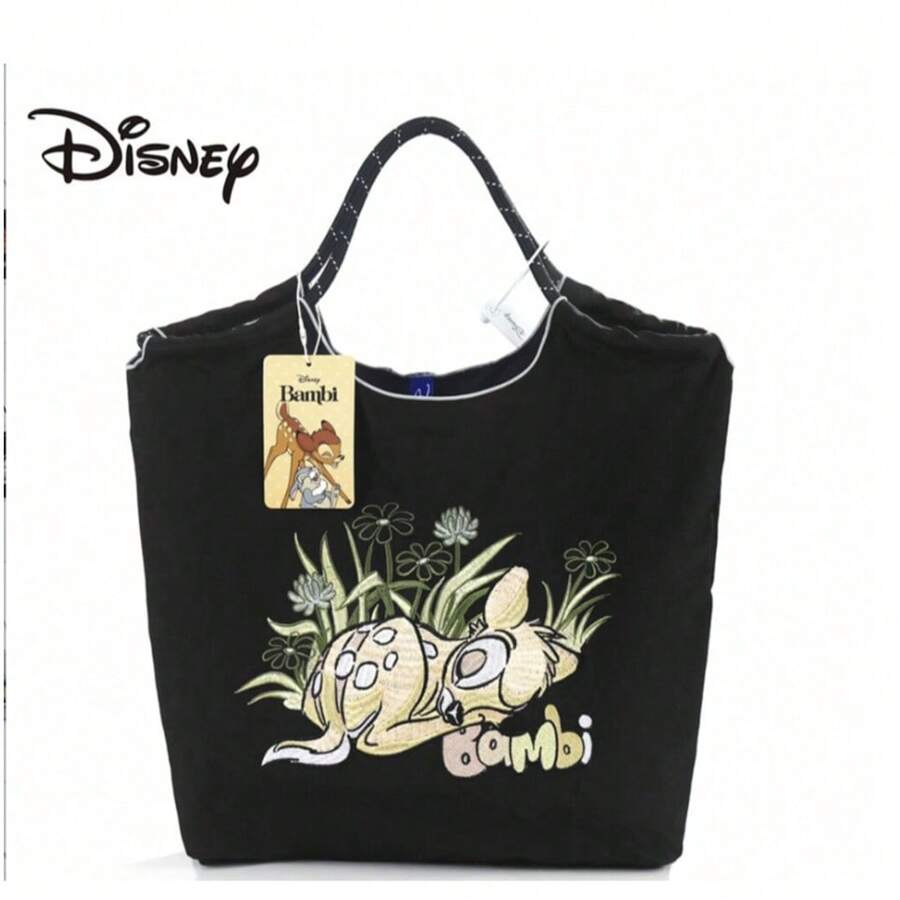 Disney Oversized Disney Black Sleep Bambi Deer Embroidery Tote Bag, Shoulder Strap Not Included